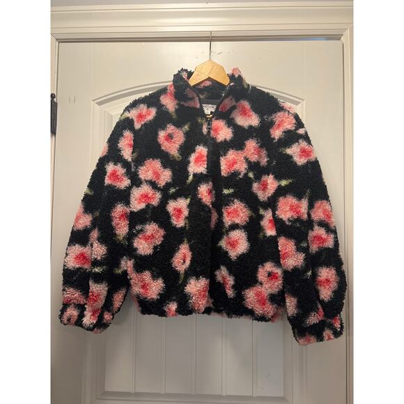 Sandy Liang For Target Floral‎ Women’s 1/4 Zip Fleece Jacket Size XS Black Pink - Picture 1 of 3
